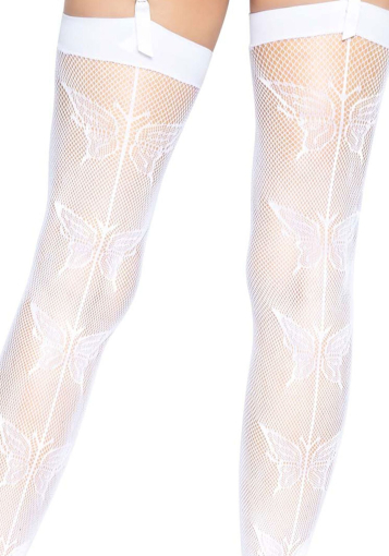 Панчохи-сітка зі швом ззаду Leg Avenue Butterfly back seam thigh highs One size White - фото №4