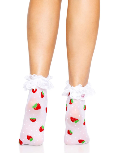 Шкарпетки жіночі з полуничним принтом Leg Avenue Strawberry ruffle top anklets One size, мереживні м - фото №3