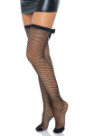 Панчохи-сітка зі швом ззаду Leg Avenue Bow back seam thigh highs One size Black, атласний бант - фото №1