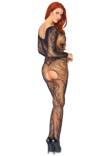 Бодістокінг Leg Avenue Swirl Lace Bodystocking One size Black, ажурна тканина, доступ - - фото №2