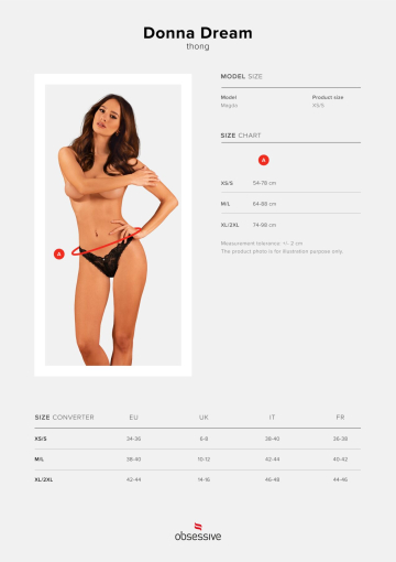 Мереживні стрінги Obsessive Donna Dream thong XS/S Black, низька посадка - фото №5
