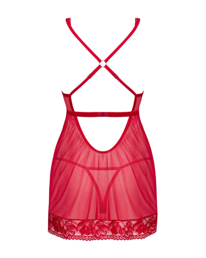 Прозора сорочка бебі-дол Obsessive Lacelove babydoll & thong XS/S Red, мереживо, стрінги - фото №4