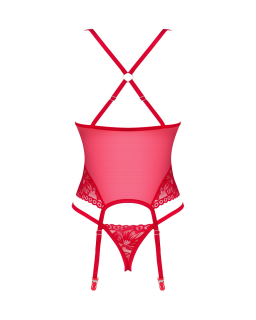 Прозорий корсет Obsessive Lacelove corset XS/S Red, мереживо, підв’язки для панчіх - - фото №4