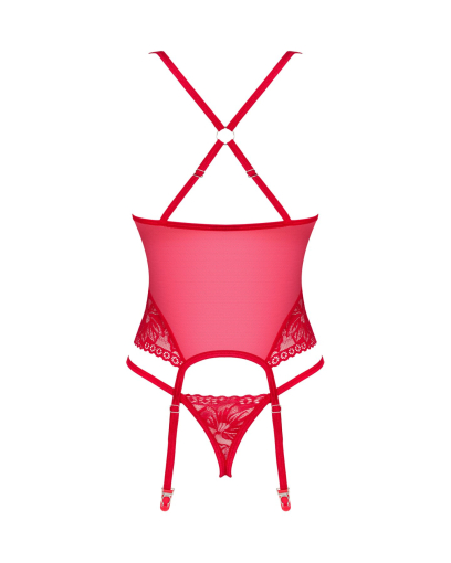 Прозорий корсет Obsessive Lacelove corset XS/S Red, мереживо, підв’язки для панчіх - фото №4