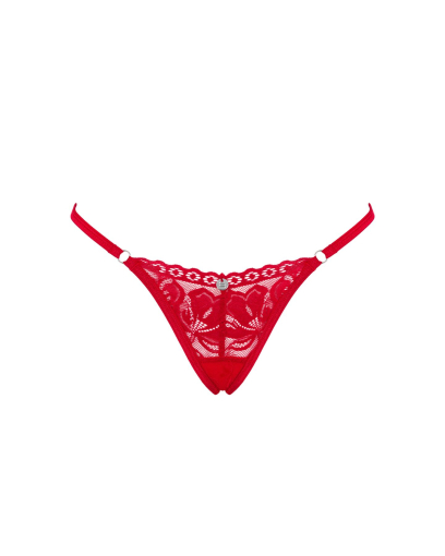 Мереживні стрінги Obsessive Lacelove thong M/L Red, низька посадка - фото №3