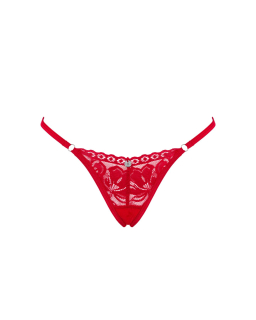 Мереживні стрінги Obsessive Lacelove thong XL/2XL Red, низька посадка - - фото №3