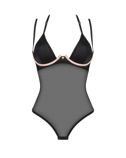 Прозоре боді Obsessive Selinne teddy XS/S Black, дрібна сітка, подвійні бретелі - фото №3