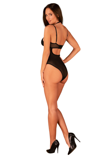Прозоре боді Obsessive Selinne teddy XL/2XL Black, дрібна сітка, подвійні бретелі - фото №7