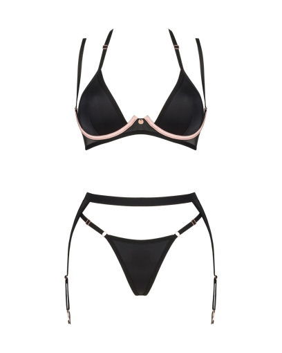 Комплект білизни Obsessive Selinne 3-pcs set M/L Black, бюстгальтер, стрінги пояс для панчіх №3