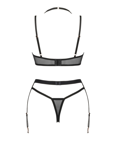 Комплект білизни Obsessive Selinne 3-pcs set XL/2XL Black, бюстгальтер, стрінги пояс для панчіх №4