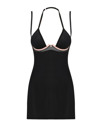 (SALE) Сорочка Obsessive Selinne chemise & thong XS/S Black, стрінги, подвійні бретелі - фото №3