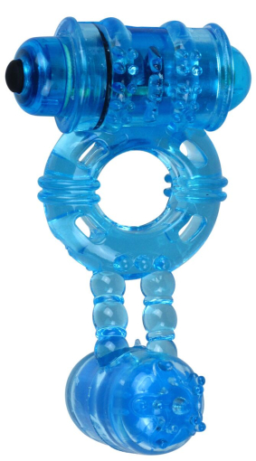 Ерекційне віброкільце Alive: Double Ding Ring Blue, два мотори - фото