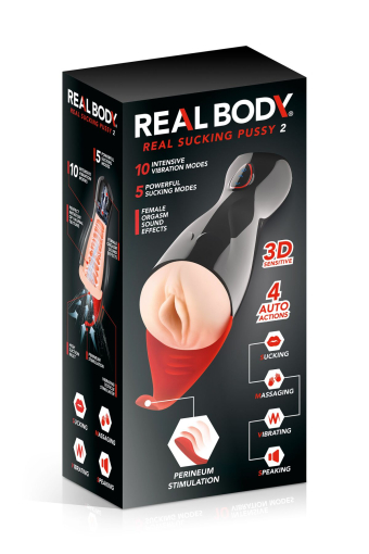 Преміум-вібромастурбатор Real Body - Real Sucking Pussy 2, всмоктування, звук, стимуляція промежини - фото №6