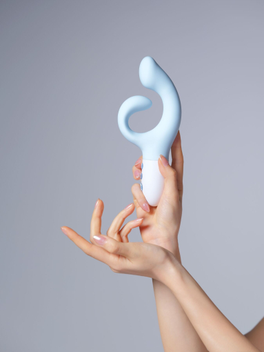 Вібратор-кролик для точки G KISTOY Big G Blue, вигнутий відросток, автоматичний підігрів - фото №7