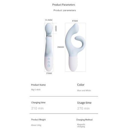 Вібратор-кролик для точки G KISTOY Big G Blue, вигнутий відросток, автоматичний підігрів - фото №5