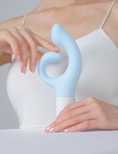 Вібратор-кролик для точки G KISTOY Big G Blue, вигнутий відросток, автоматичний підігрів - фото №9