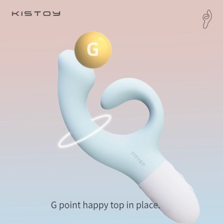 Вібратор-кролик для точки G KISTOY Big G Blue, вигнутий відросток, автоматичний підігрів - фото №4