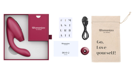 Подвійний вакуумний кліторальний стимулятор з вібрацією Womanizer Duo 2 - Bordeaux, незалежні мотори - фото №7