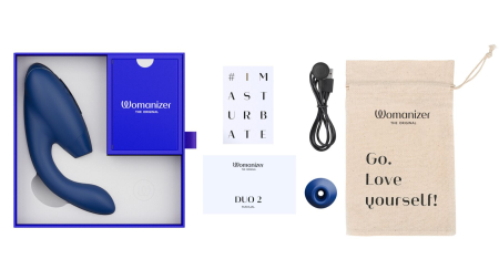 Подвійний вакуумний кліторальний стимулятор Womanizer Duo 2 - Blueberry, незалежні мотори - фото №7