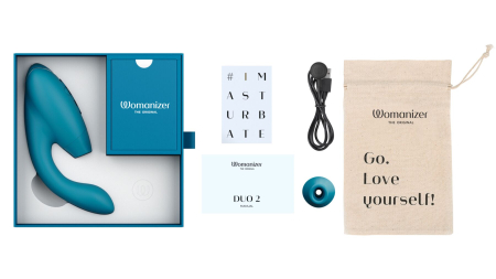 Подвійний вакуумний кліторальний стимулятор Womanizer Duo 2 - Petrol, незалежні мотори - фото №7