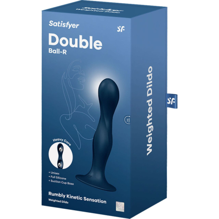 Дилдо Satisfyer Double Ball-R Dark Blue, унісекс, рухомі кульки всередині, на присосці - фото №4