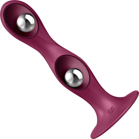 Дилдо Satisfyer Double Ball-R Red, унісекс, рухомі кульки всередині, на присосці - фото №3