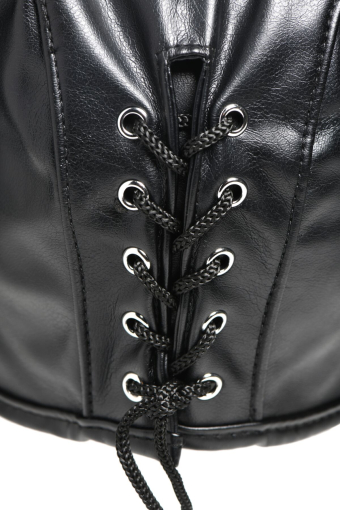 Маска з рогами Master Series: Dungeon Demon Bondage Mask with Horns, чорна - фото №6