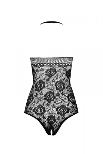 Бодістокінг з імітацією корсетної шнурівки Passion BS094 One Size, black, квітковий візерунок, з дос - фото №4