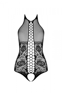 Бодістокінг з імітацією корсетної шнурівки Passion BS094 One Size, black, квітковий візерунок, з дос - - фото №3