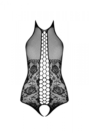 Бодістокінг з імітацією корсетної шнурівки Passion BS094 One Size, black, квітковий візерунок, з дос - фото №3