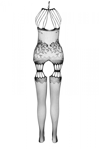 Бодістокінг з безліччю бретелей Passion BS095 One Size, black, імітація пояса та панчіх, з доступом - фото №4