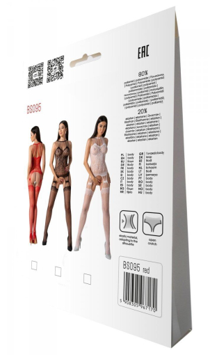 Бодістокінг з безліччю бретелей Passion BS095 One Size, red, імітація пояса та панчіх, з доступом - фото №7