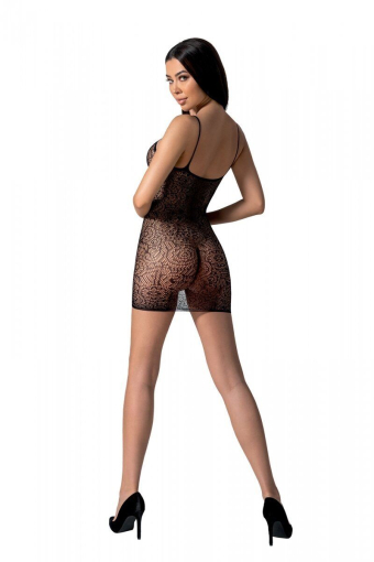 Ажурна мінісукня на тонких бретелях Passion BS096 One Size, black, плетіння на грудях - фото №2