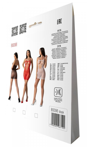 Ажурна мінісукня на тонких бретелях Passion BS096 One Size, black, плетіння на грудях - фото №7