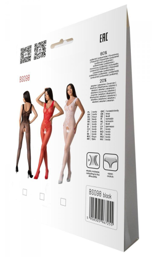 Бодістокінг з крилами Passion BS098 One Size, black, середня сітка, відкритий доступ №7