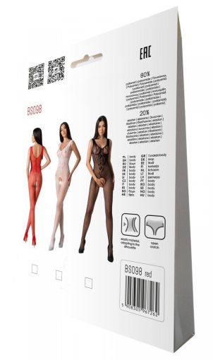 Бодістокінг з крилами Passion BS098 One Size, red, середня сітка, відкритий доступ №7