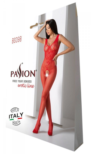 Бодістокінг з крилами Passion BS098 One Size, red, середня сітка, відкритий доступ №6