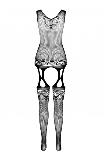 Бодістокінг з плетінням на грудях Passion BS099 One Size, black, відкритий доступ, імітація підв’язо №4