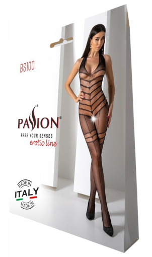 Бодістокінг з плетінням на животику Passion BS100 One Size, black, декоративний шов, з доступом №6