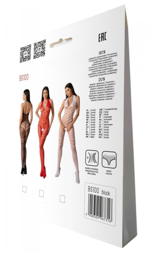 Бодістокінг з плетінням на животику Passion BS100 One Size, black, декоративний шов, з доступом №7