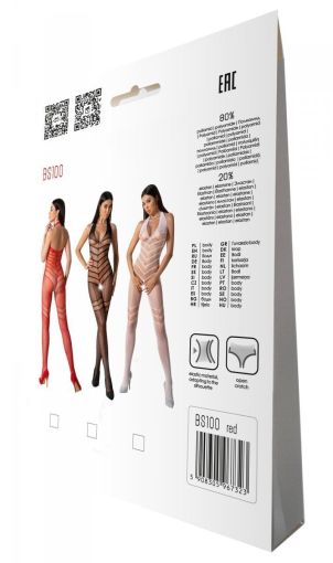 Бодістокінг з плетінням на животику Passion BS100 One Size, red, декоративний шов, з доступом №7