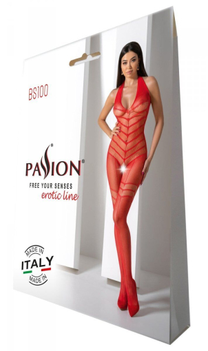 Бодістокінг з плетінням на животику Passion BS100 One Size, red, декоративний шов, з доступом №6