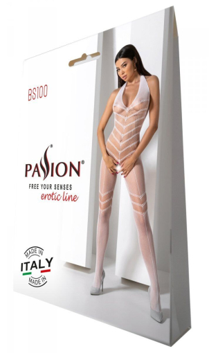 Бодістокінг з плетінням на животику Passion BS100 One Size, white, декоративний шов, з доступом №6