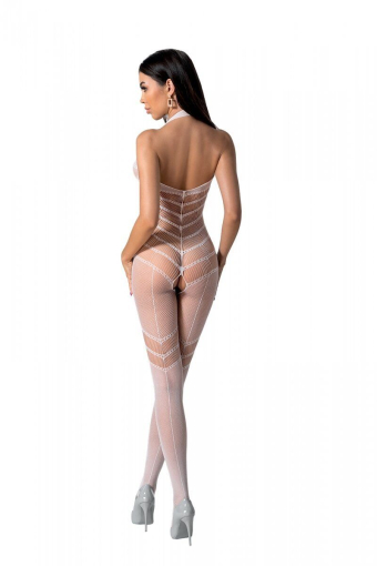 Бодістокінг з плетінням на животику Passion BS100 One Size, white, декоративний шов, з доступом №2