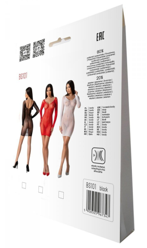 Напівпрозора мінісукня Passion BS101 One Size, black, рукави-мітенки №7
