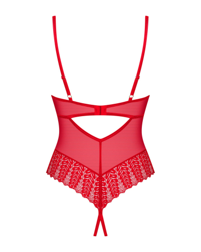 Боді з доступом Obsessive Ingridia crotchless teddy XS/S, червоне, відкриті груди - фото №4