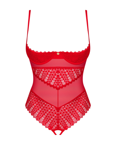 Боді з доступом Obsessive Ingridia crotchless teddy M/L, червоне, відкриті груди - фото №3