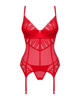 Комплект корсет та стрінги Obsessive Ingridia corset & thong XS/S, червоний - - фото №3