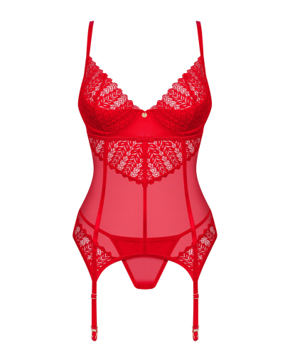 Комплект корсет та стрінги Obsessive Ingridia corset & thong XS/S, червоний - фото №3
