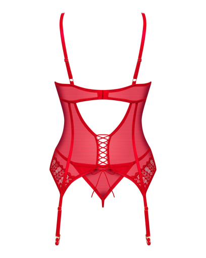 Комплект корсет та стрінги Obsessive Ingridia corset & thong XL/2XL, червоний - фото №4